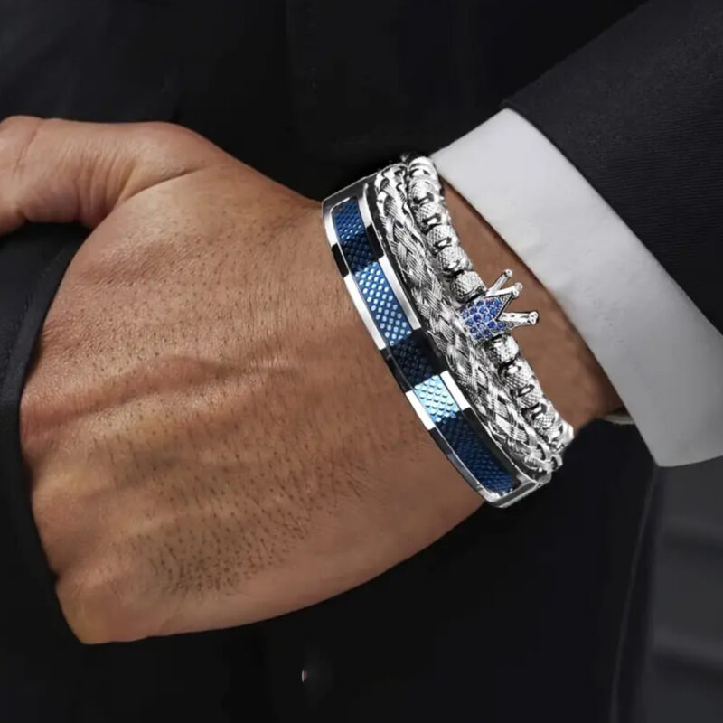 SET DE 3 PULSERAS ACERO INOXIDABLE CORONA BLUE
