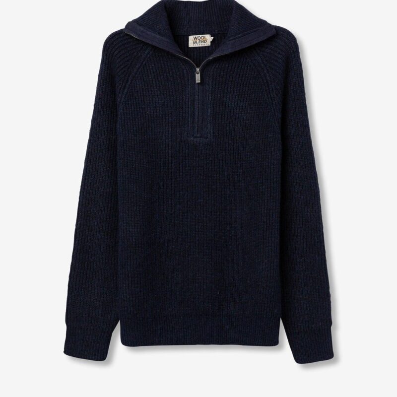JERSEY DE LANA CUELLO ALTO CON CREMALLERA JASPEADO NAVY