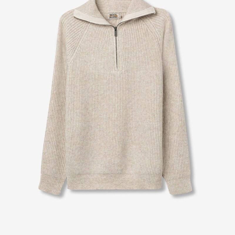 JERSEY DE LANA CUELLO ALTO CON CREMALLERA JASPEADO BEIGE