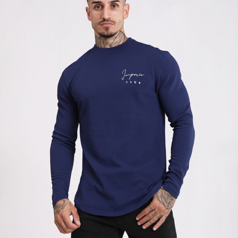 CAMISETA MANGA LARGA BORDADO PECHO AZUL SLIM FIT