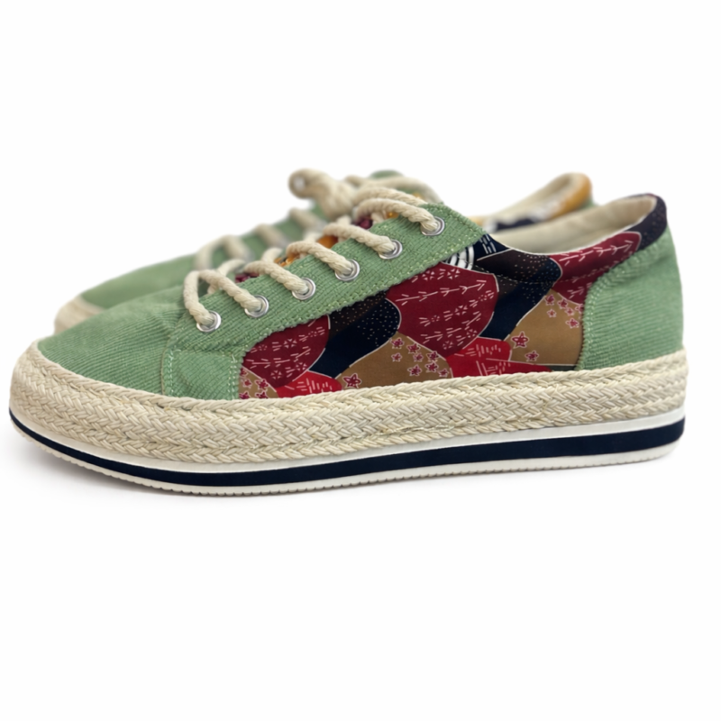 ZAPATILLA ESPARTO VERDE CON ESTAMPADO JAPONES