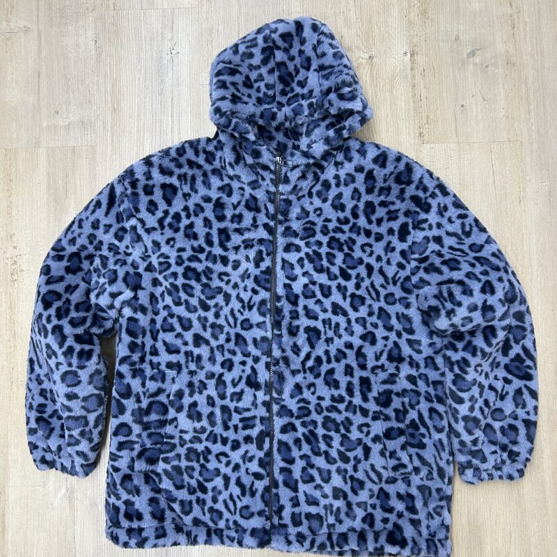 SUDADERA BORREGUITO CON CREMALLERA PRINT LEOPARDO AZUL