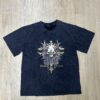 CAMISETA NEGRA DESGASTADA ESTAMPADO CALAVERA GÓTICA