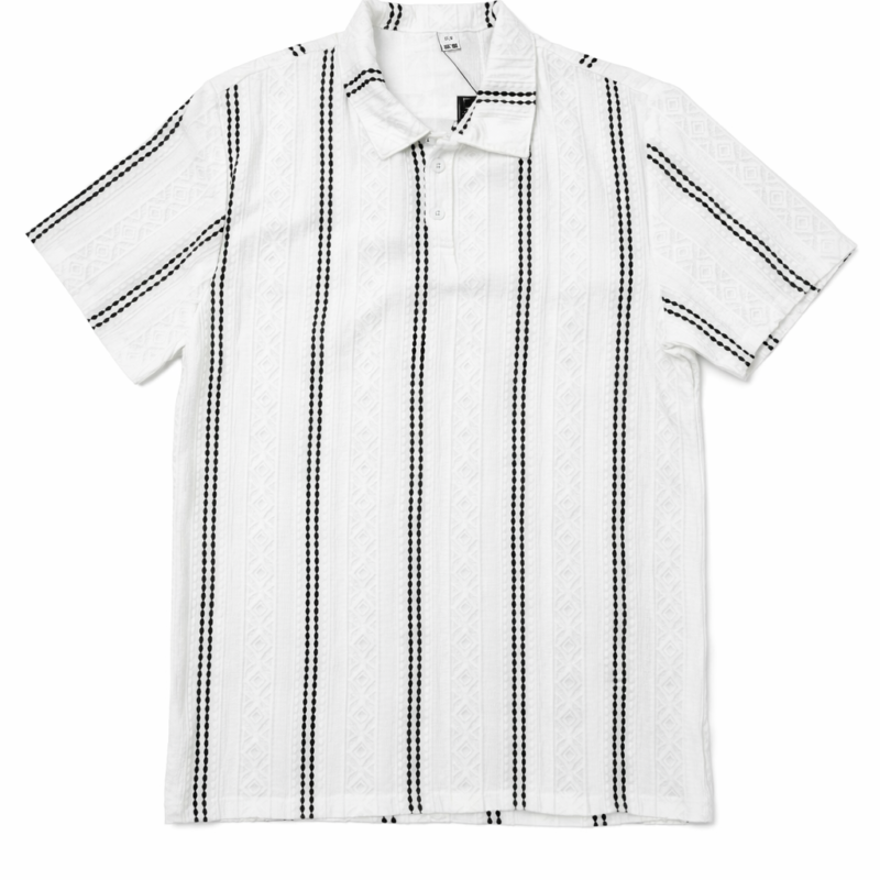POLO JACQUARD CON RAYAS BLANCO ROTO