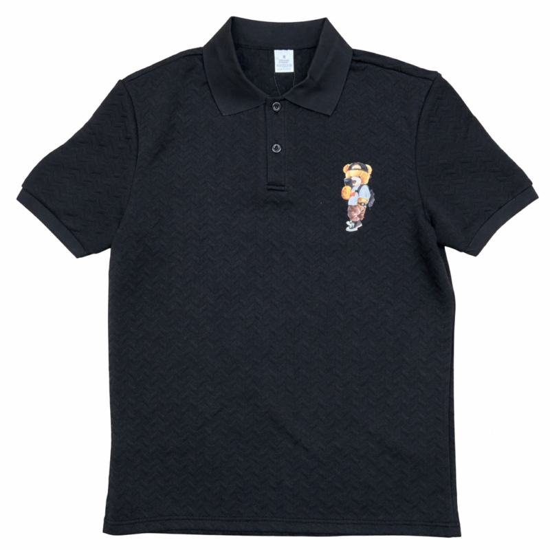POLO JACQUARD NEGRO CON ESTAMPADO OSO EN EL PECHO