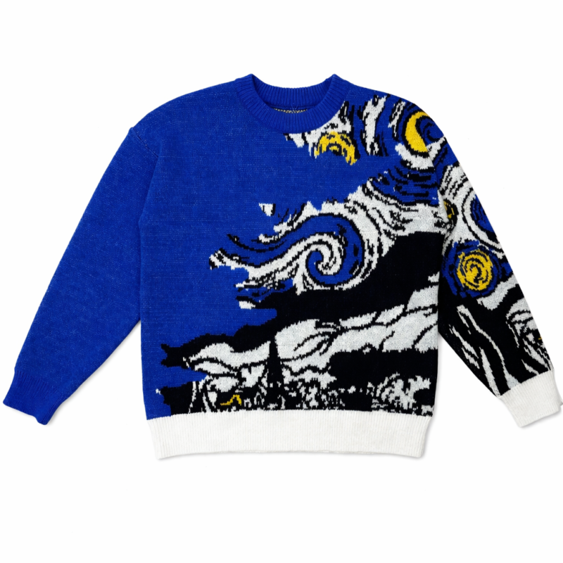 JERSEY DE PUNTO CON ESTAMPADO OLAS DE MAR AZUL