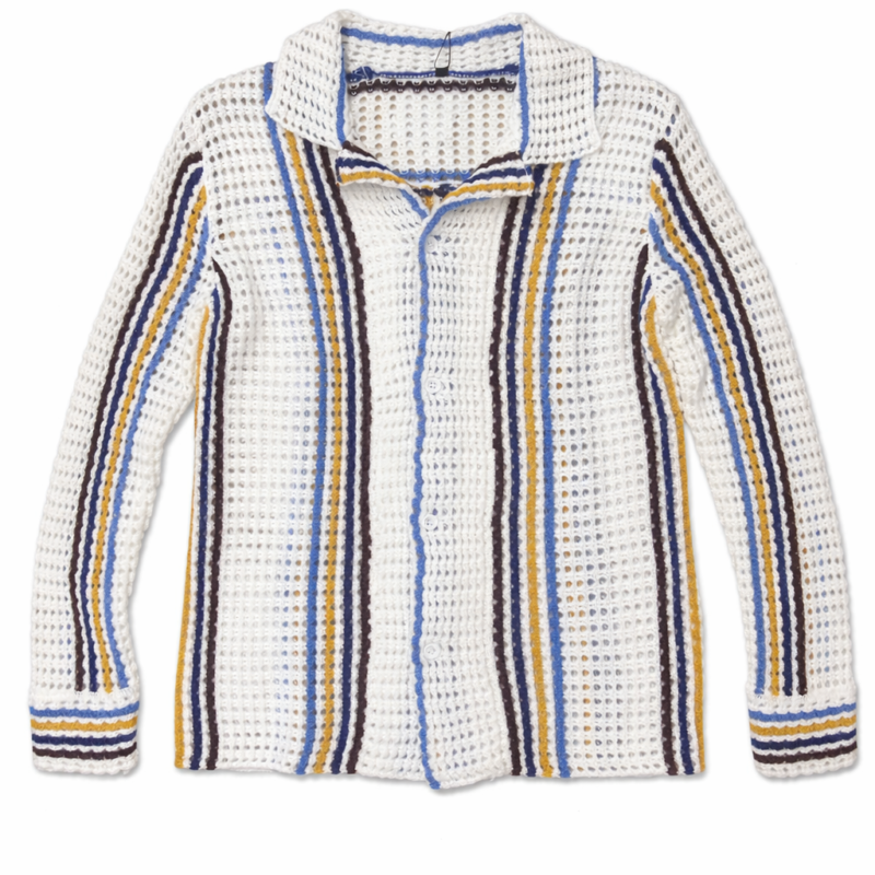 CAMISA DE CROCHET BLANCA CON RAYAS DE COLORES