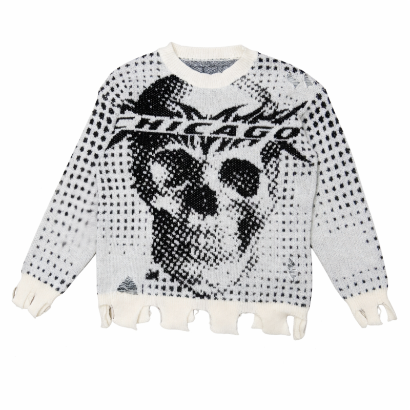 JERSEY DE PUNTO CON ESTAMPADO CALAVERA CHICAGO BLANCO