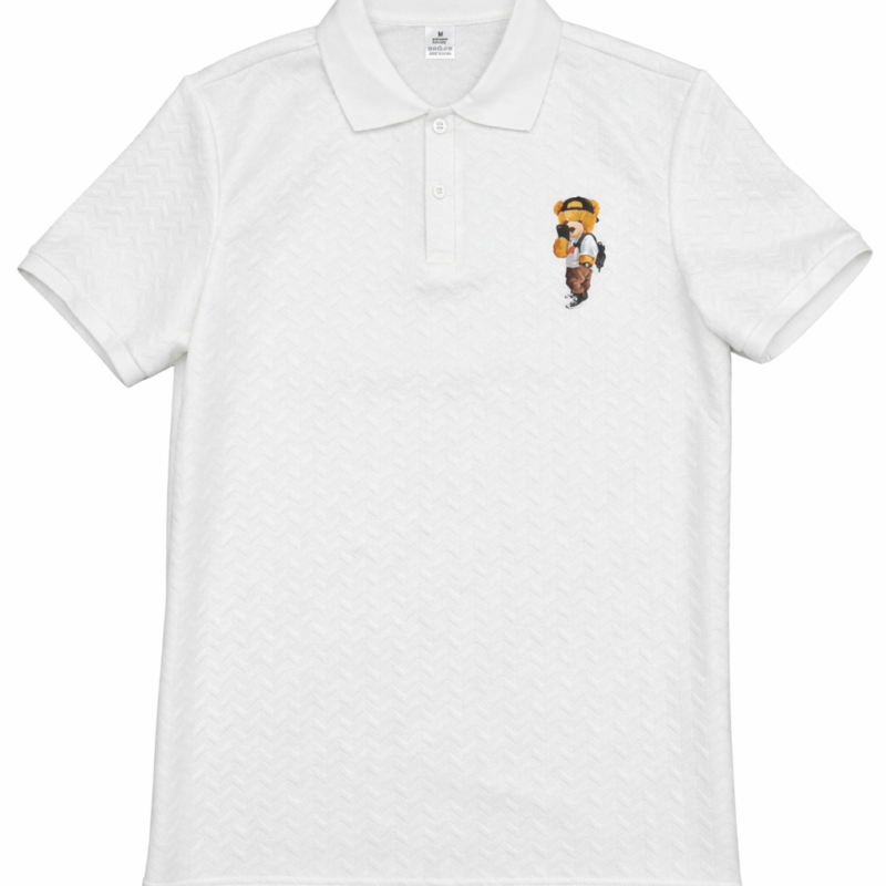 POLO JACQUARD BLANCO CON ESTAMPADO OSO EN EL PECHO