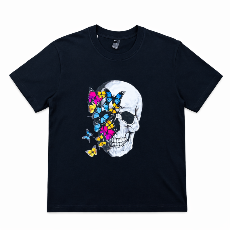 CAMISETA CALAVERA MARIPOSAS BLACK
