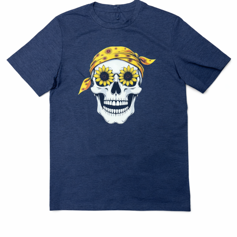 CAMISETA CALAVERA OJOS GIRASOL GRIS