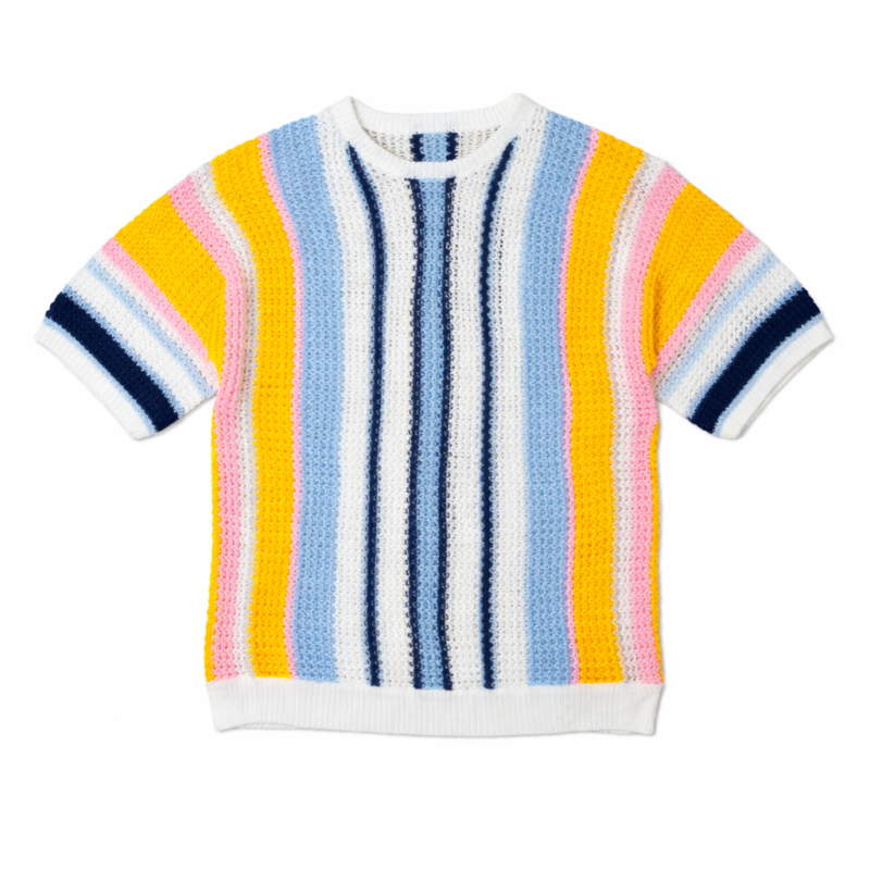 CAMISETA DE PUNTO RAYAS AZULES Y AMARILLA BLANCO