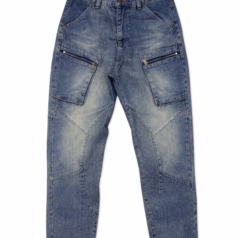 PANTALÓN DENIM CON MAXI BOLSILLOS Y CREMALLERAS