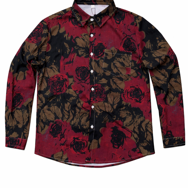 CAMISA MANGA LARGA CON ESTAMPADO FLORES GRANDES GRANATE