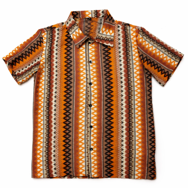 CAMISA MANGA CORTA ZIGZAG TEXTURA TONOS NARANJA REGULAR FIT