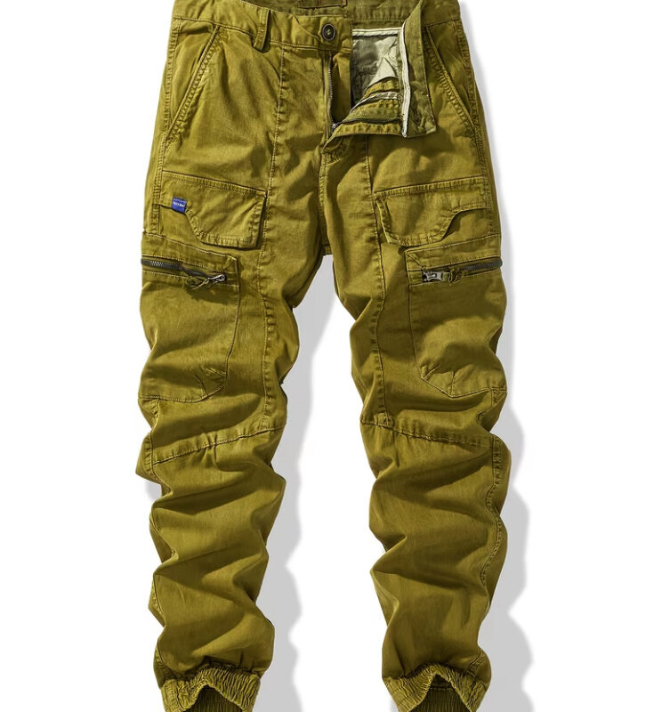PANTALÓN CARGO CON CREMALLERAS VERDE OLIVA