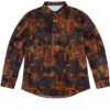 CAMISA MANGA LARGA CON ESTAMPADO FLORAL NARANJA Y KAKI
