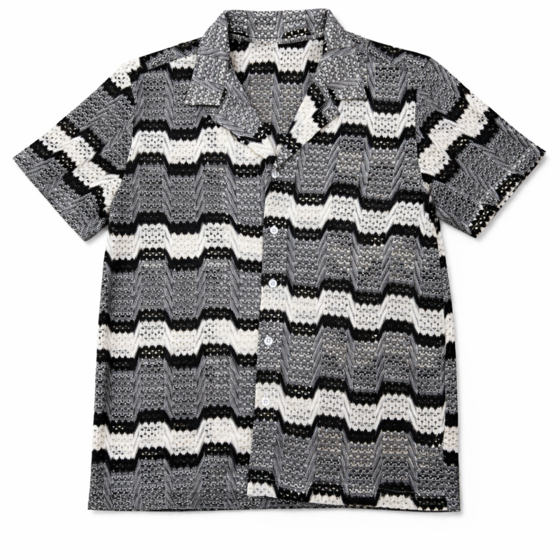 CAMISA MANGA CORTA TEXTURA PERFORADA NEGRO GRIS REGULAR FIT