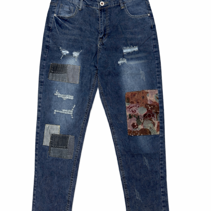 PANTALÓN DENIM CON PARCHES DE OSOS DE PELUCHE EN TONO MEDIUM