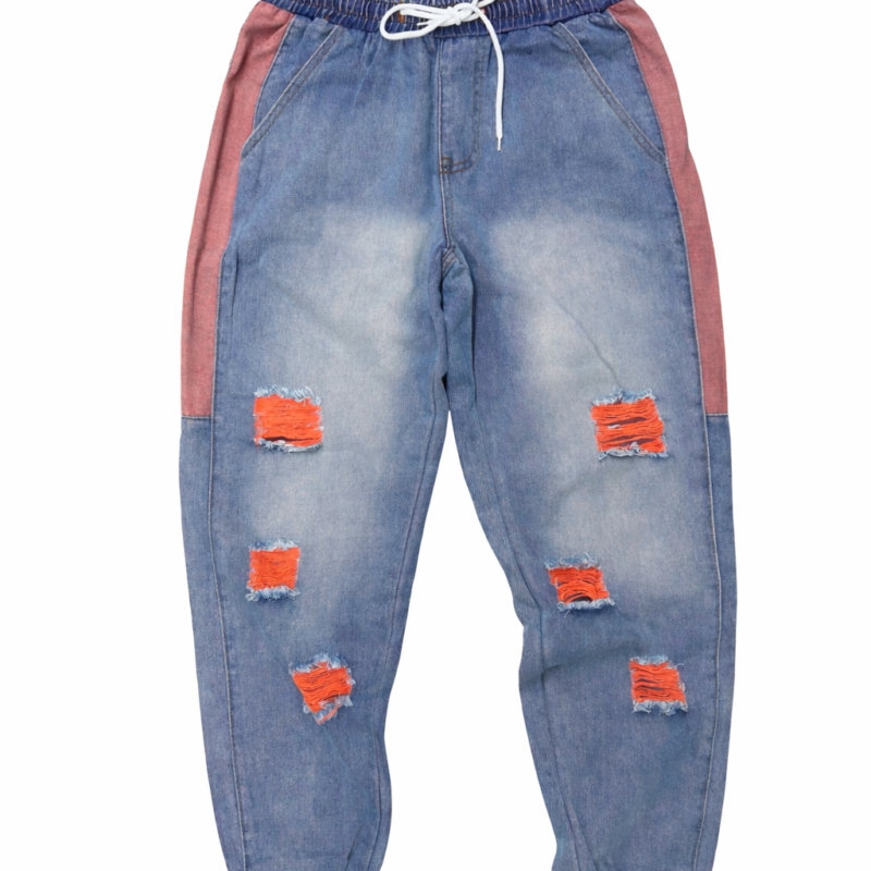 JOGGER DENIM CON ROTURAS Y BANDAS LATERALES NARANJA
