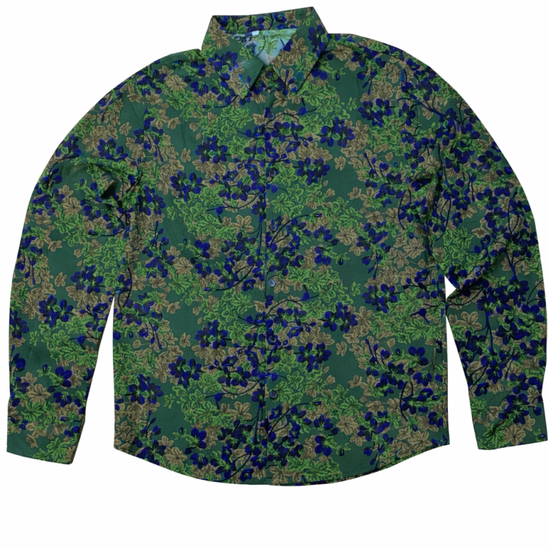 CAMISA MANGA LARGA CON ESTAMPADO FLORES VERDE Y AZUL REGULAR FIT