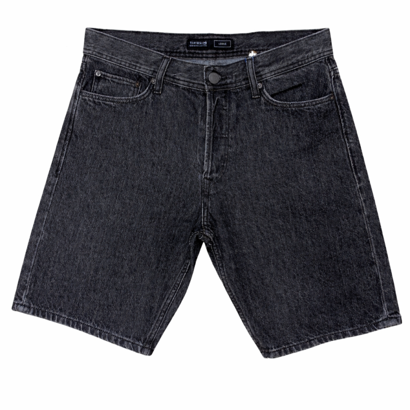 BERMUDA DENIM NEGRA DESGASTADA LOOSE FIT