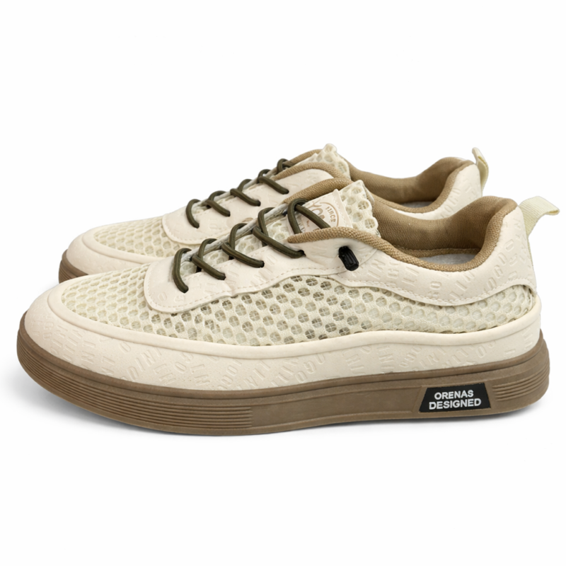 ZAPATILLA BEIGE CON CORDON ELASTICO Y LATERALES DE REJILLA