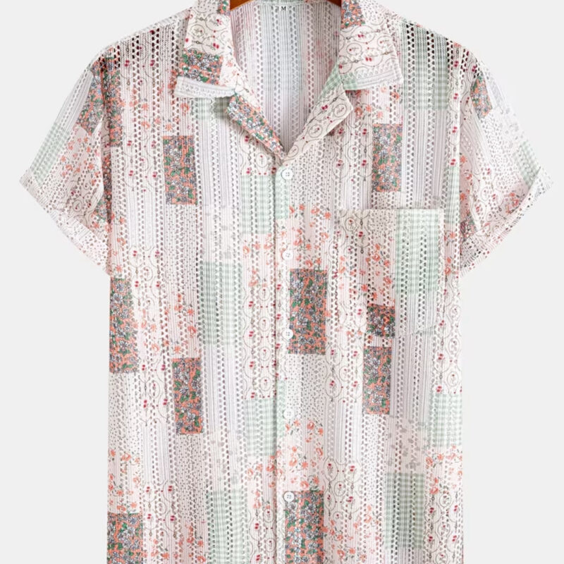 CAMISA MANGA CORTA MICRO PERFORADA Y ESTAMPADA MICROFLORES