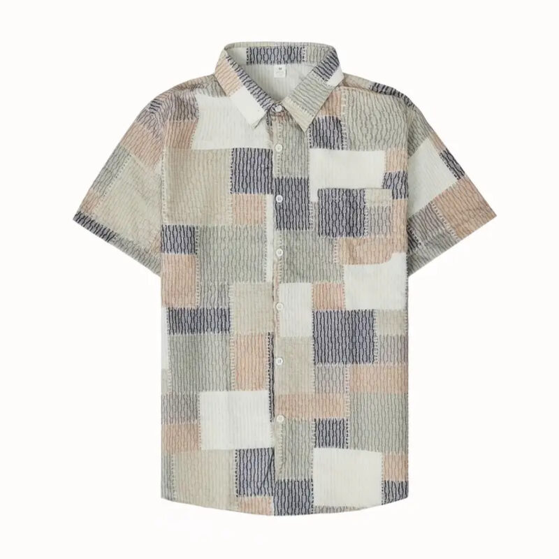 CAMISA MANGA CORTA PATCHWORK CON TEXTURA