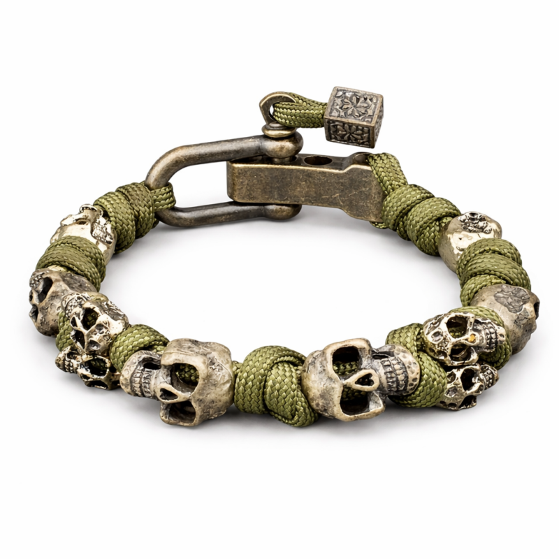 PULSERA CUERDA VERDE CON ALEACIÓN DE CALAVERA