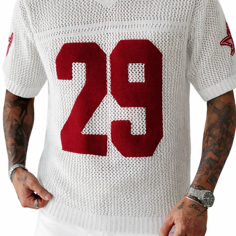 CAMISETA DE CROCHET BLANCA CON NUMERACIÓN 29