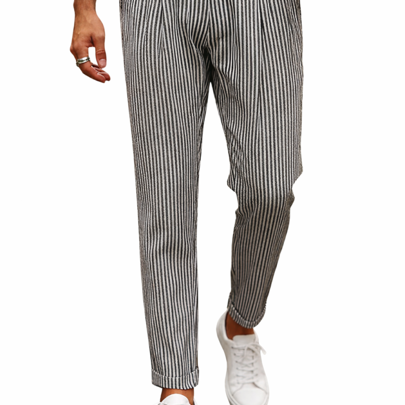 PANTALÓN DE VESTIR DE VERANO CON RAYAS BLANCAS Y NEGRO