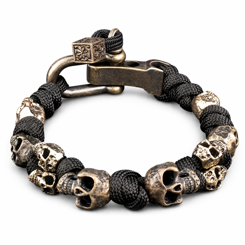 PULSERA CUERDA NEGRA CON ALEACIÓN DE CALAVERA
