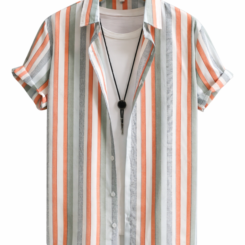 CAMISA MANGA CORTA DE RAYAS CORAL