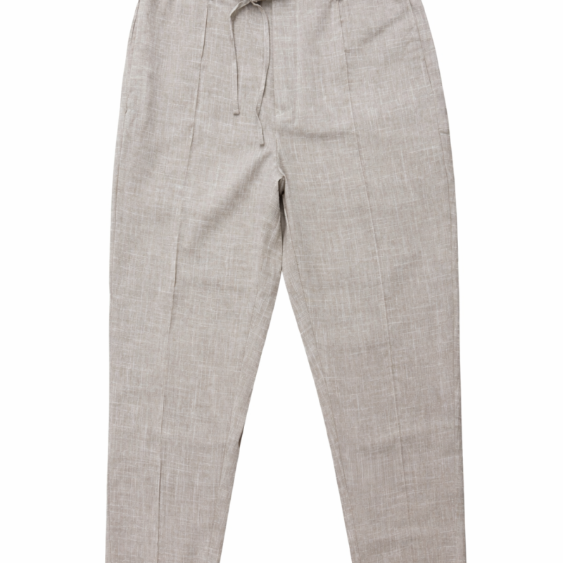 PANTALÓN DE LINO CON LINEA FRONTAL Y CORDÓN EN LA CINTURA Y SEMIGOMA