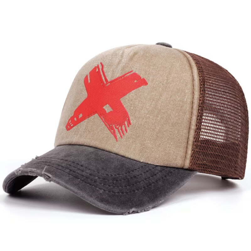 GORRA DE REJILLA CRUZ CAMEL Y MARRÓN