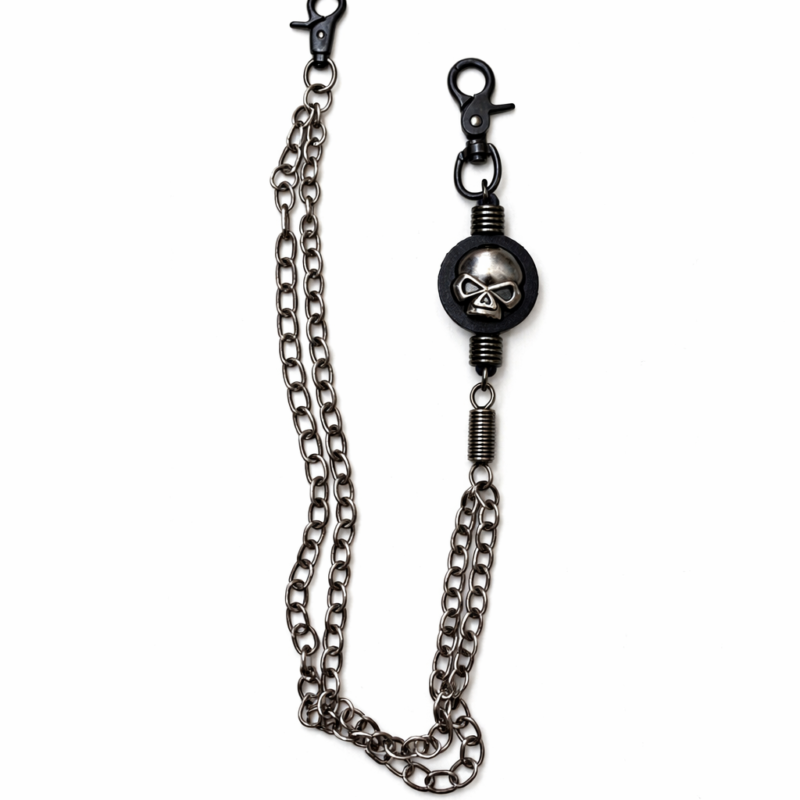 CADENA PARA PANTALÓN MOTERA DE DOS LINEAS ANCLADA EN PIEL NEGRA