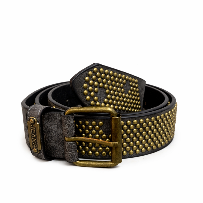CINTURÓN DE PIEL MARRÓN OSCURO CON APLIQUES GOLD