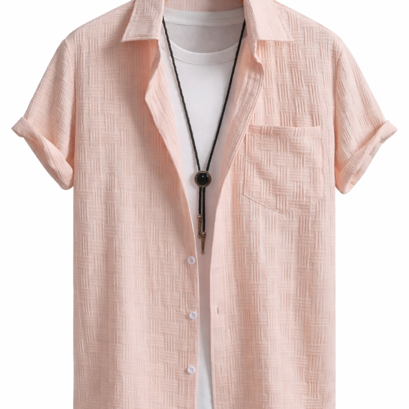 CAMISA DE MANGA CORTA ROSA CLARO CON TEXTURA ENTRELAZADA