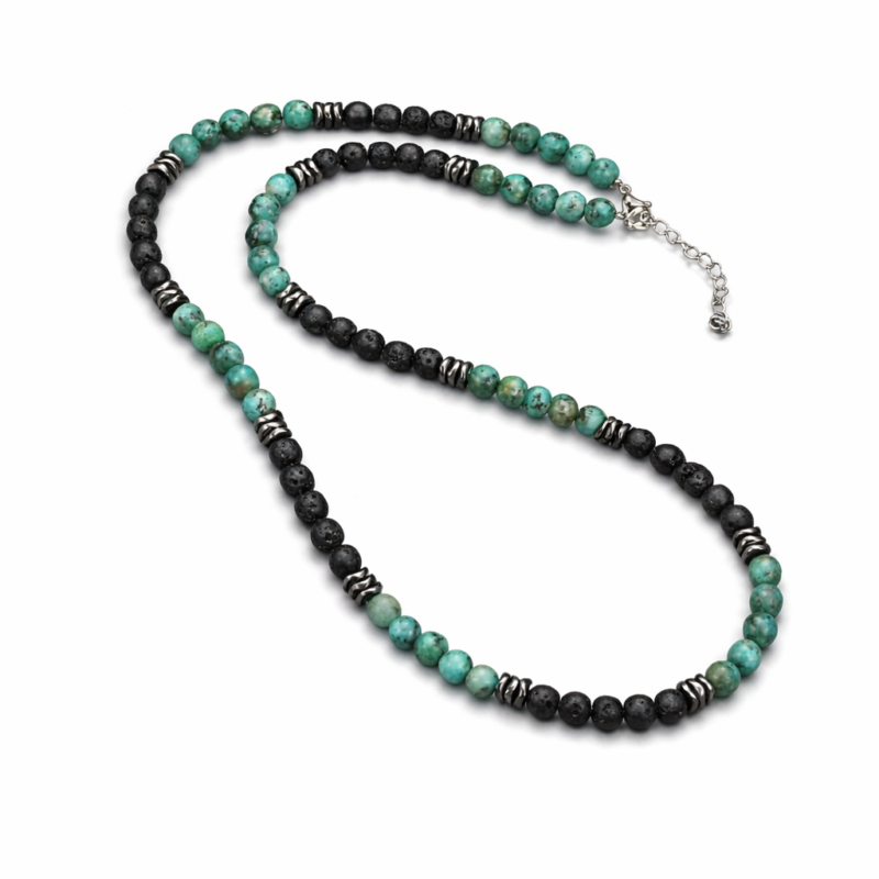 COLLAR DE BOLAS VERDE AGUA CON NEGRO