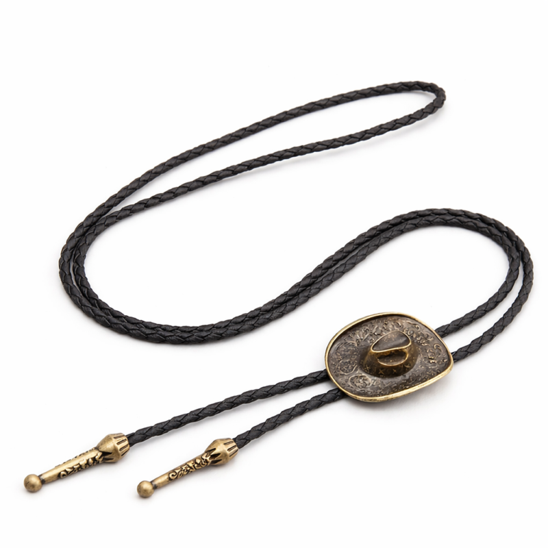 COLLAR DE CORBATA CON CORDÓN DE PIEL Y SOMBRERO DE ALEACIÓN