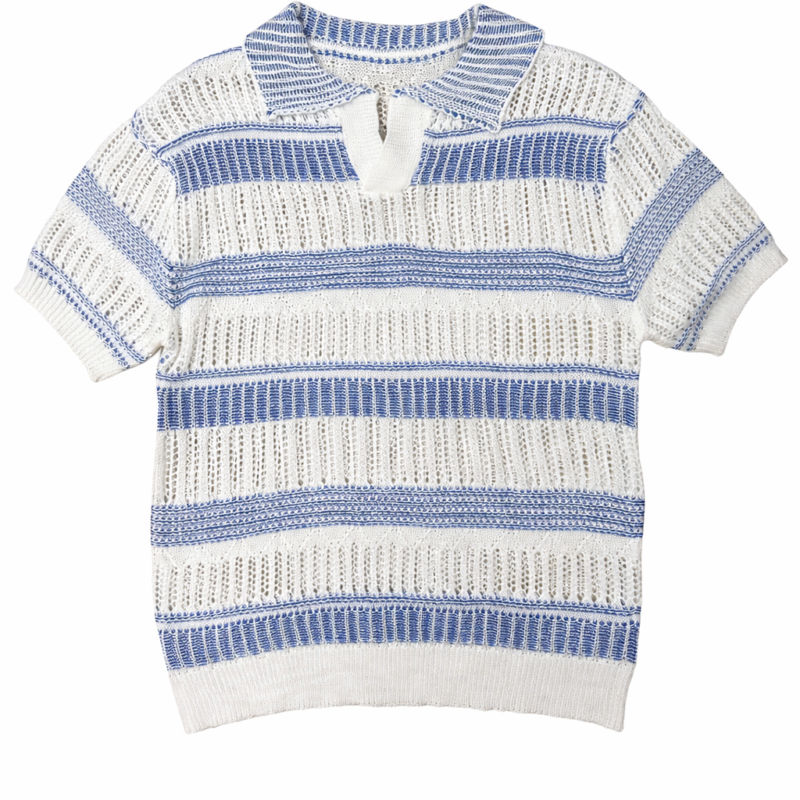 POLO DE CROCHET DE RAYAS BLANCO Y AZUL REGULAR FIT