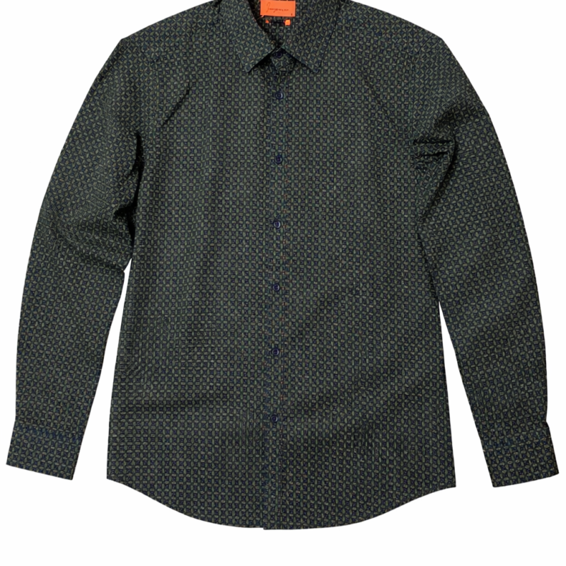 CAMISA SLIM FIT MICRO ESTAMPADO GEOMÉTRICO VERDE