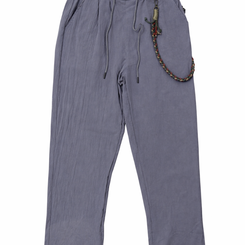 PANTALÓN DE LINO RELAXED FIT GREY CON CADENA TRENZADA DE COLORES