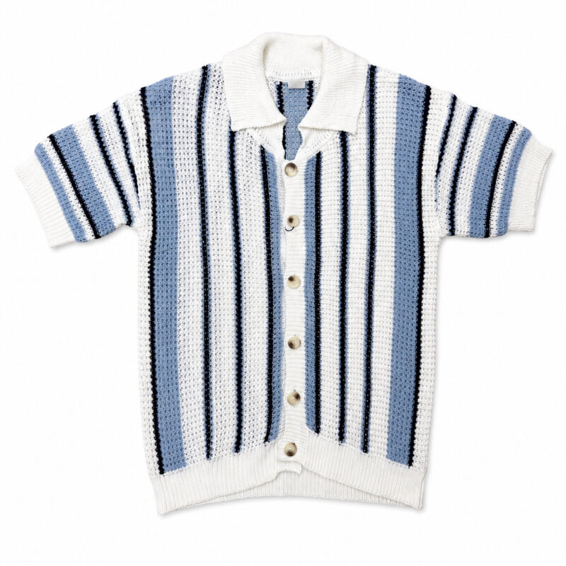 CAMISA MANGA CORTA BLANCA CON RAYAS AZUL CROCHET
