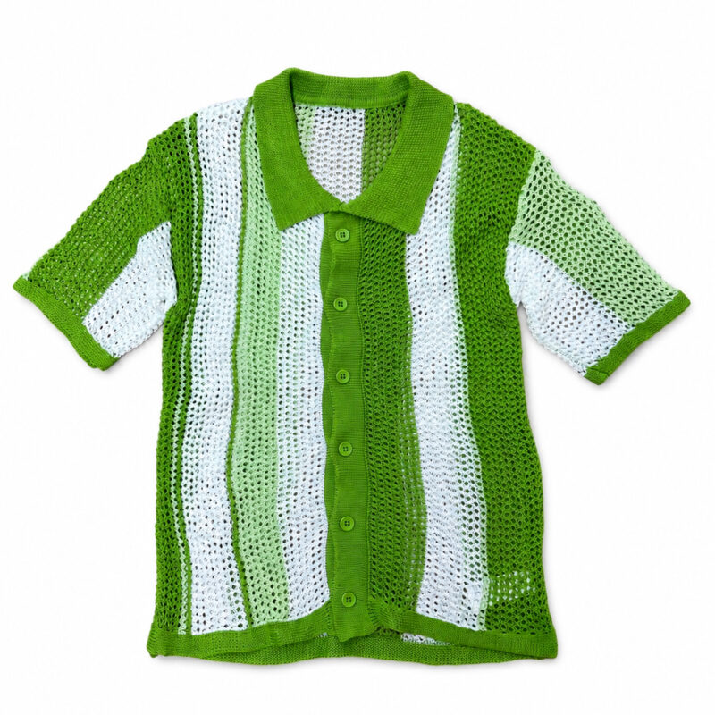 CAMISA MANGA CORTA DE PUNTO MICROPERFORADA VERDE AGUACATE Y BLANCO