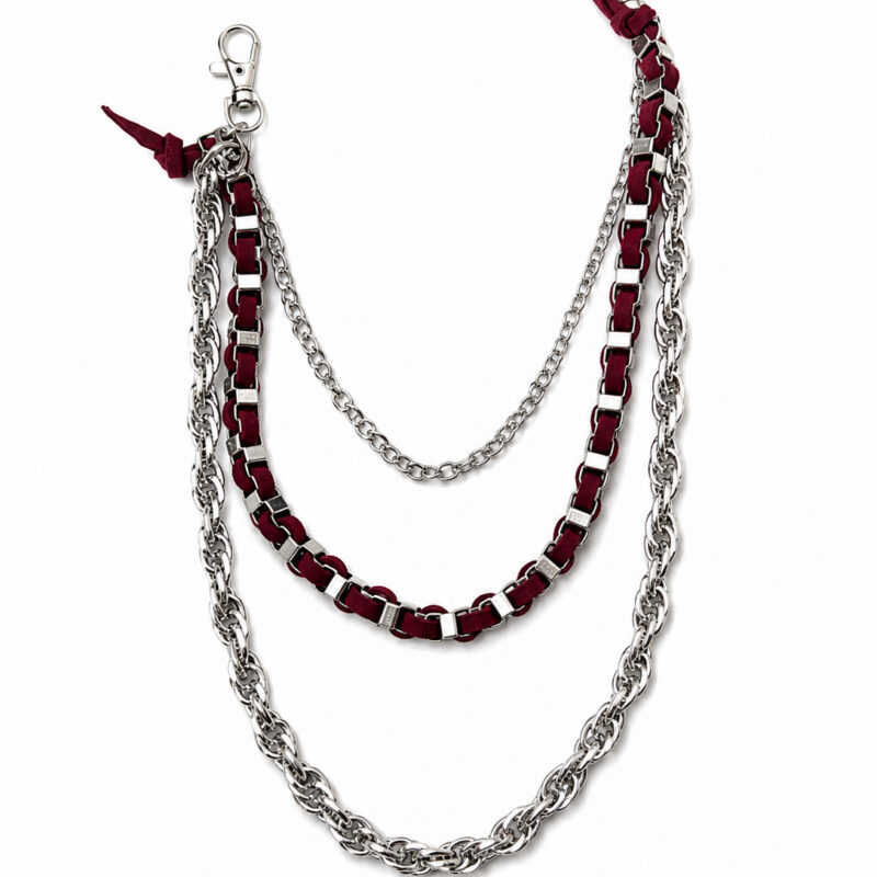 CADENA PARA PANTALÓN CON CUERDA DE PIEL ROJA ENTRELAZADA