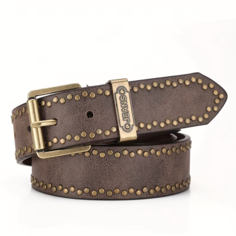 CINTURÓN DE PIEL MARRÓN DARK VINTAGE CON APLIQUES GOLD