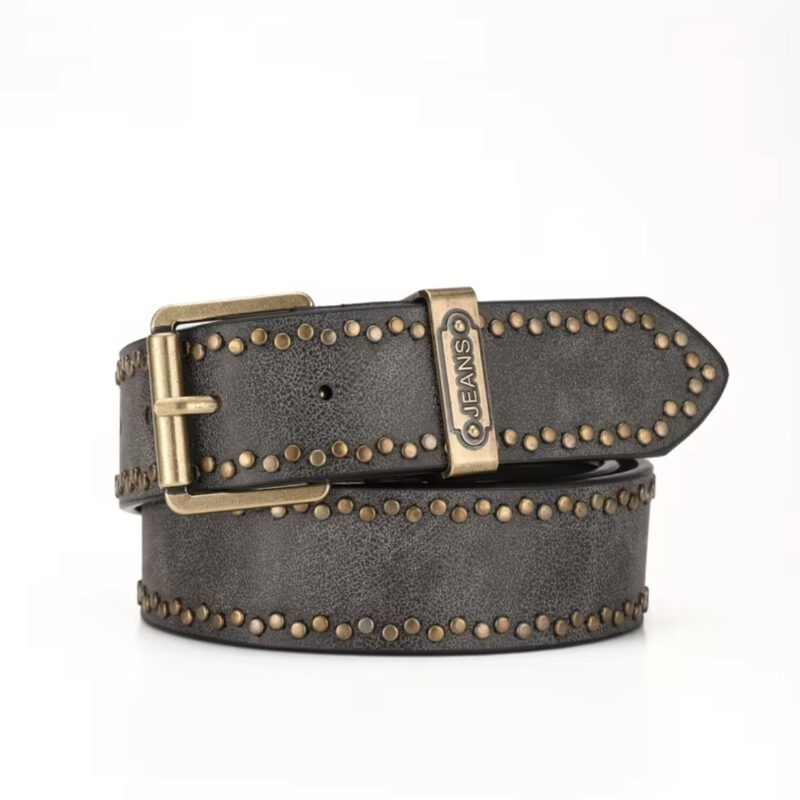 CINTURÓN DE PIEL GREY VINTAGE CON APLIQUES GOLD