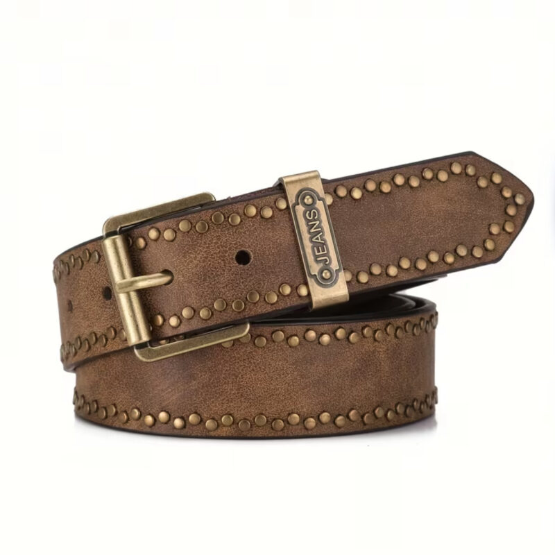 CINTURÓN DE PIEL MARRÓN VINTAGE CON APLIQUES GOLD